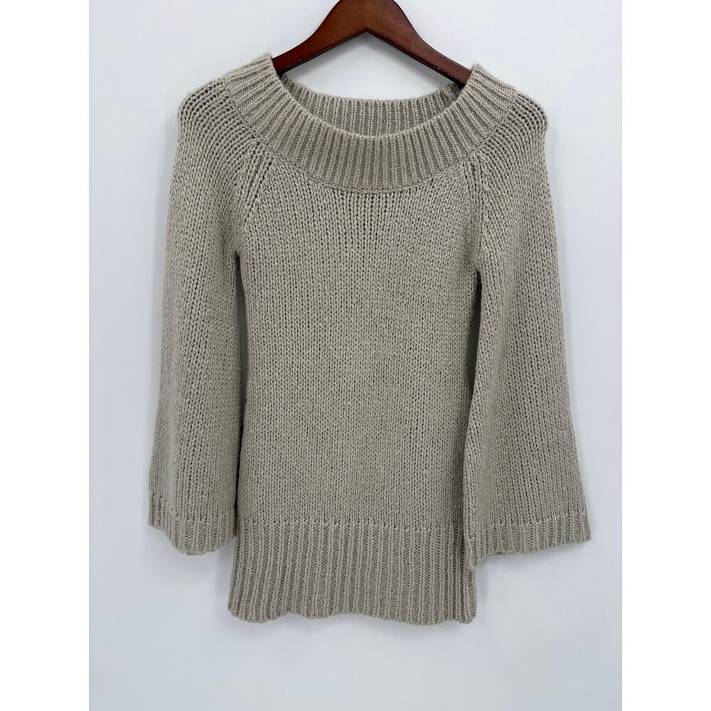 Trina Turk Mohair Blend Metallic Tan Sweater Dress Bell Sleeve Small